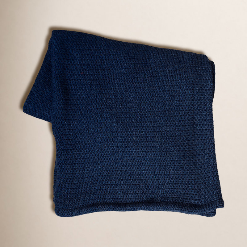Crochet Fringe Throw Blanket, Navy
