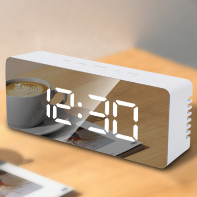 All-day Comfort Living Essential! White Led Mirror Large Alarm Clock With 2-in-1 Temperature Display & Night Light, Usb Convenient Power Supply, Silent Naptime Timer, Combining Aesthetics And Practicality