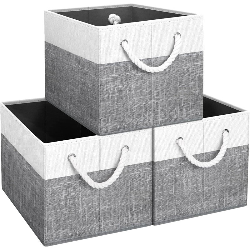 Storage Bins [3-Pack], Foldable Storage Baskets For Organizing Toys, Books, Shelves, Closet, Large Storage Box With Rope Handles, Sturdy Organizer Bins