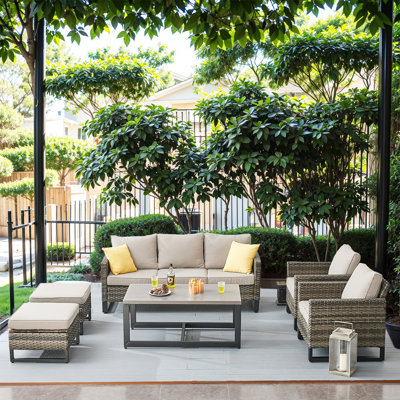 Nazime Wicker 5 - Person Patio Conversation Set with Cushions