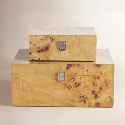 Marica And Grey Wood Storage Box With Natural Wood Grains And Silver Latches