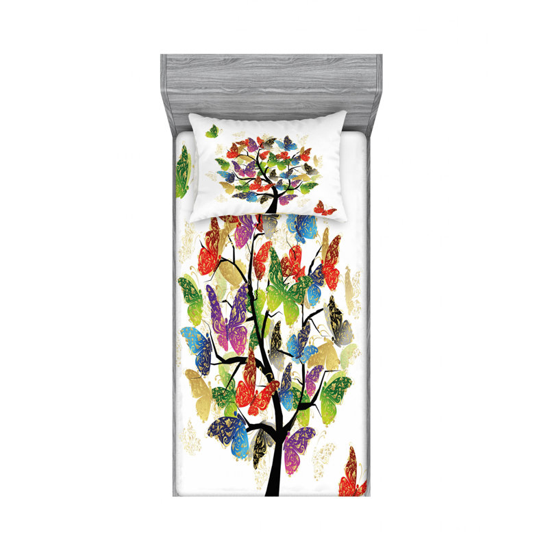 Microfiber Floral Sheet Set, Twin XL Sheet Set with Fitted Sheet