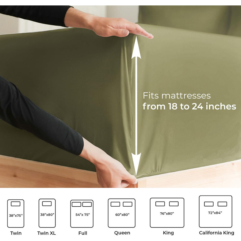 Extra Deep Pocket Fitted Sheet Only, Cooling & Breathable Bed Sheet, Soft, Fits 18–24 Inch Mattress, Queen, Sage Green