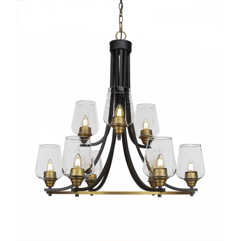Lustre 9 lumières Michell, Clair, Nickel brossé