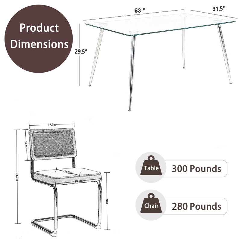 Ensemble de salle à manger rectangulaire, Beige/Argenté, 5, H 29,5 po x l 63 po x P 31,5 po