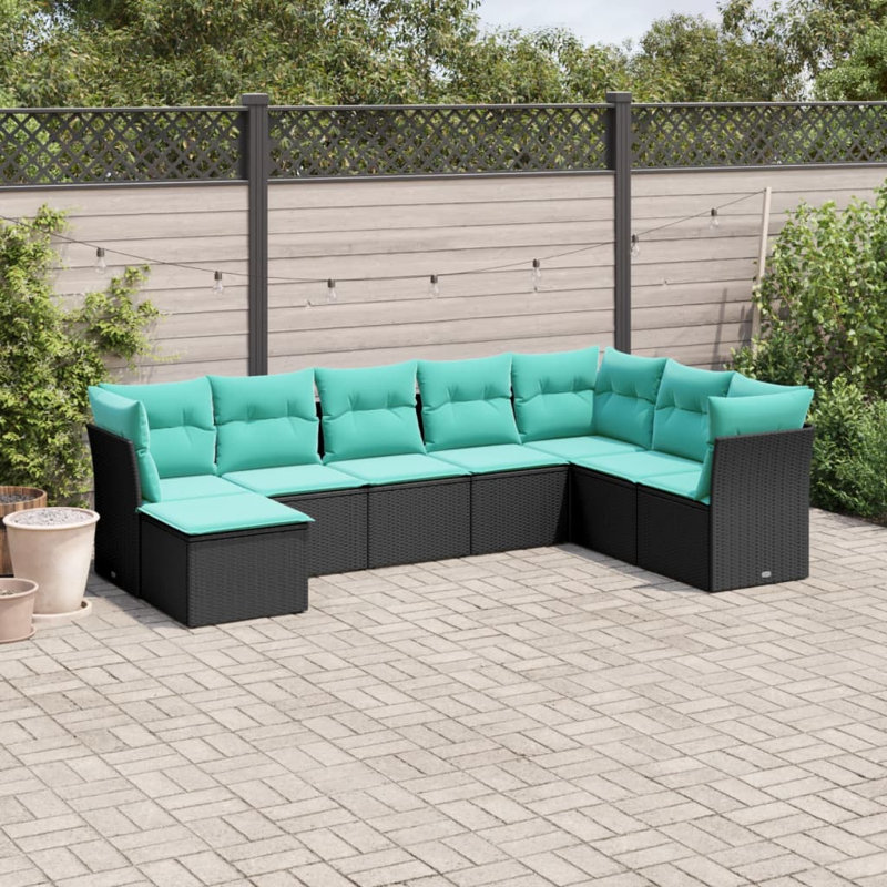  Ensemble de canapé de patio 8 pièces avec coussins en rotin de polyester noir