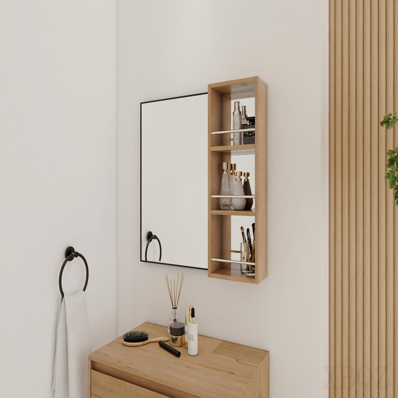 Armoire à miroir murale 10 po, armoire de salle de bain avec rangement sans porte, contreplaqué (Mc250gimo) (armoire à miroir seulement, sans cadre en aluminium noir)