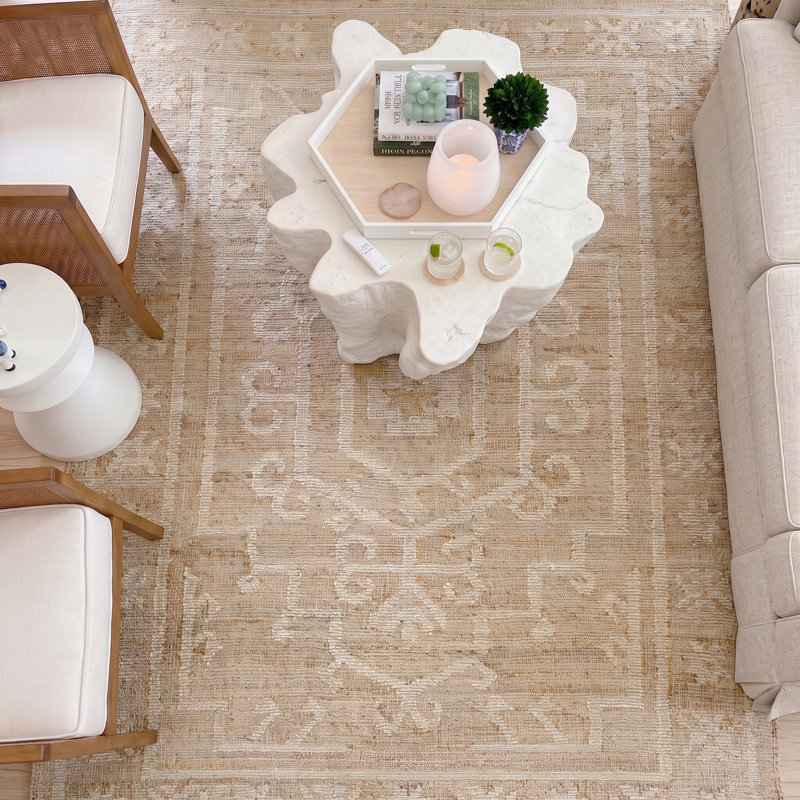 Laverle Hand Woven Medallion Jute Rug, Ivory, Rectangle 7'9" x 9'9"
