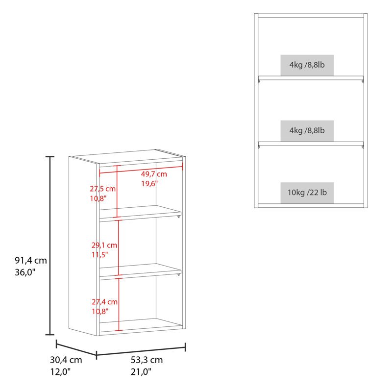 Armoire murale blanche avec 3 tablettes ouvertes pour le rangement et 3 tablettes blanches, Blanc