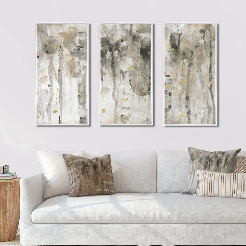 The Modern Gray Forest IV - Farmhouse, ensemble d'art mural sur toile encadrée, 3 pièces