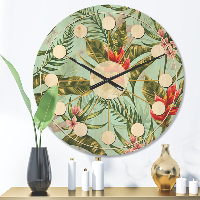 Horloge murale en bois Tropical Foliage II, Moyenne