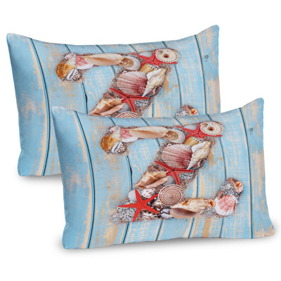 Ambesonne Letter Z Pillow Sham 2 Pack Maritime Summer Fun Z Dark Coral Pale Blue -  pil-2_44494_36x20