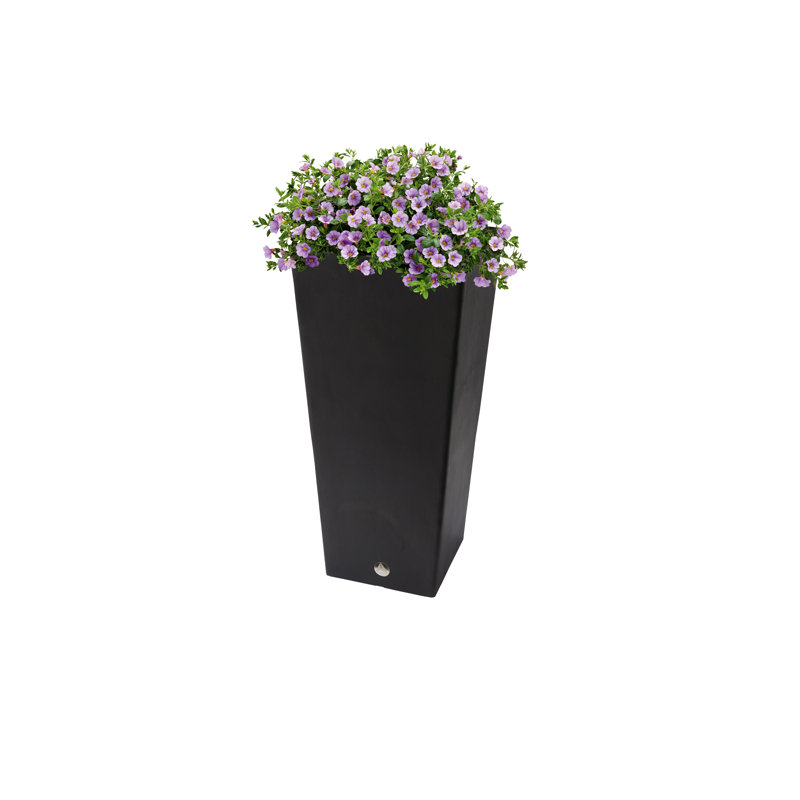Cara 28" Square Composite Pot Planter with Plant Shelf, Black