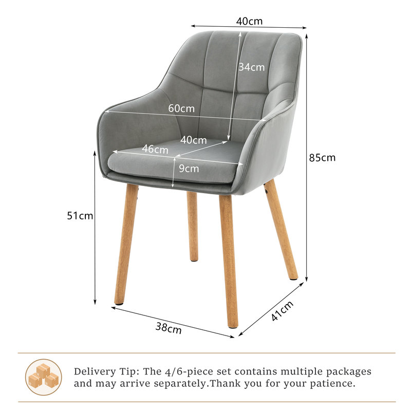 51cm H Upholstered Upholstered Back Armchair, Light Grey, Light Grey