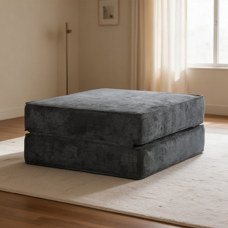 80 cm W Velvet Rectangle Ottoman, Grey