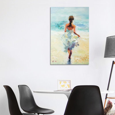 Girl Running on the Waves 1 Piece Wrapped Canvas Painting