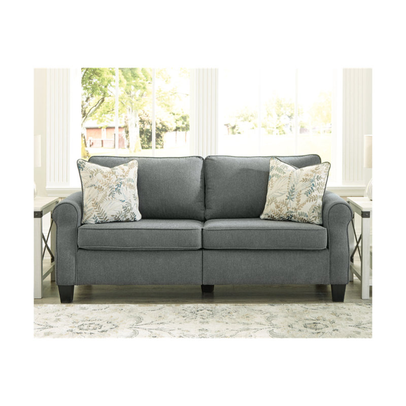 Causeuse à accoudoirs arrondis 73 po Cressler, Velours gris anthracite, Noir