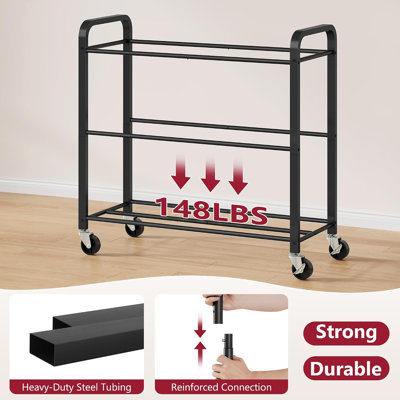 148L Large Laundry Sorter 3 Section,Large Capacity, Heavy Duty Lockable Wheels, Super Sturdy Metal Frame and Handle, Removable Laundry Bag