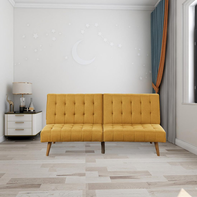 Canapé-lit capitonné en polyfibre 1 pièce, Jaune moutarde