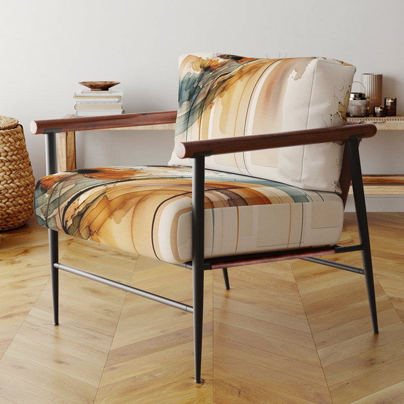 Chaise orange avec accoudoirs décoratifs floraux en marguerite orange hyperréaliste II, Doré