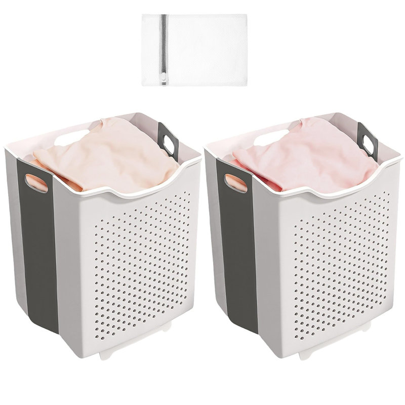 Ensemble de 2 paniers à linge pliables, panier à linge suspendu - Conception ventilée et peu encombrante, convient aux salles de bain, aux chambres à coucher, aux dortoirs, aux salles de lavage, avec un sac à linge gratuit