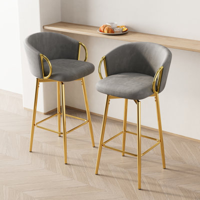 Chaises de bar pivotantes en velours gris moderne 360 2 - Confort et classe. Revêtement en tissu doux. Construire. Idéal pour les bars, les restaurants et les bureaux. Facile à nettoyer. Base coulissante. Peu encombrant. Assemblage simple