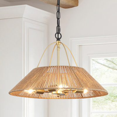 4 - Light Boho Hand-Woven Natural Rattan Pendant Light for Kitchen Island