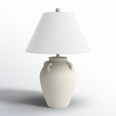 Carrizalez 25 in. White Rustic Dimmable Ceramic For Bedroom Living Room Bedside Desk Nightstand Single Accent Table Lamp With Linen Empire Shade