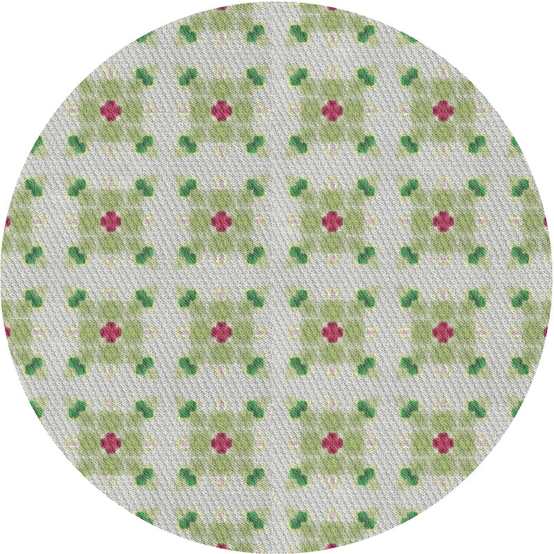 Tapis décoratif vert géométrique, Rond 8 pi