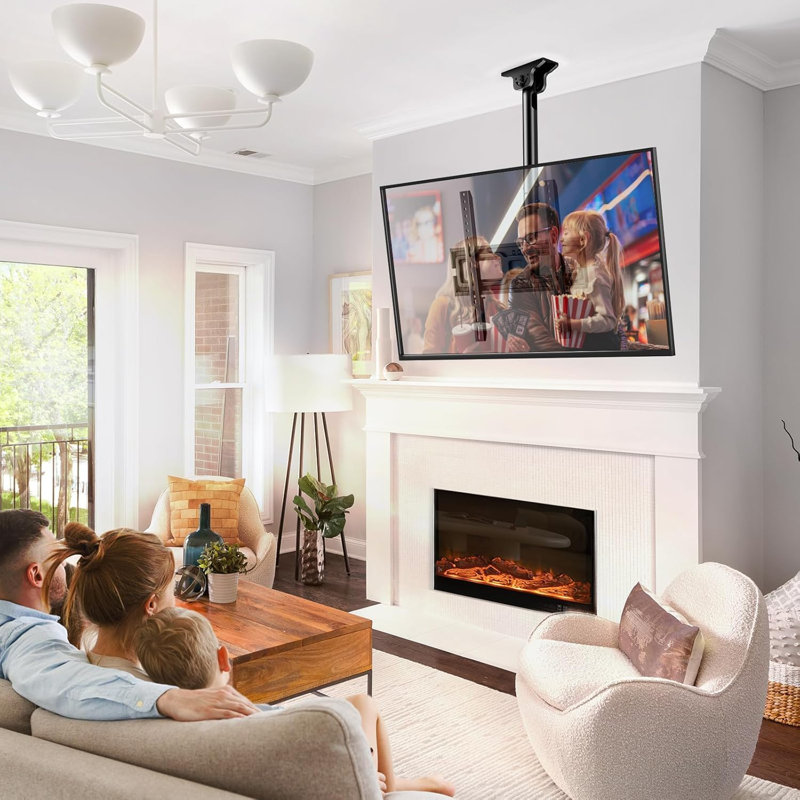 Support pour téléviseur fixé au plafond - Support pour téléviseur inclinable et pivotant réglable pour écrans de 26 à 65 pouces - Support de toit mobile tout autour avec une capacité de charge de 50 kg, norme VESA 400 x 400 mm