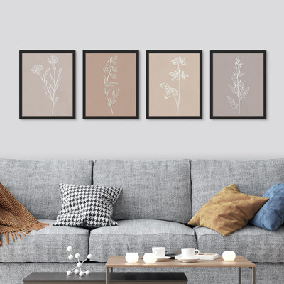«Wildflower», dessin de silhouettes encadrées, 4 pièces