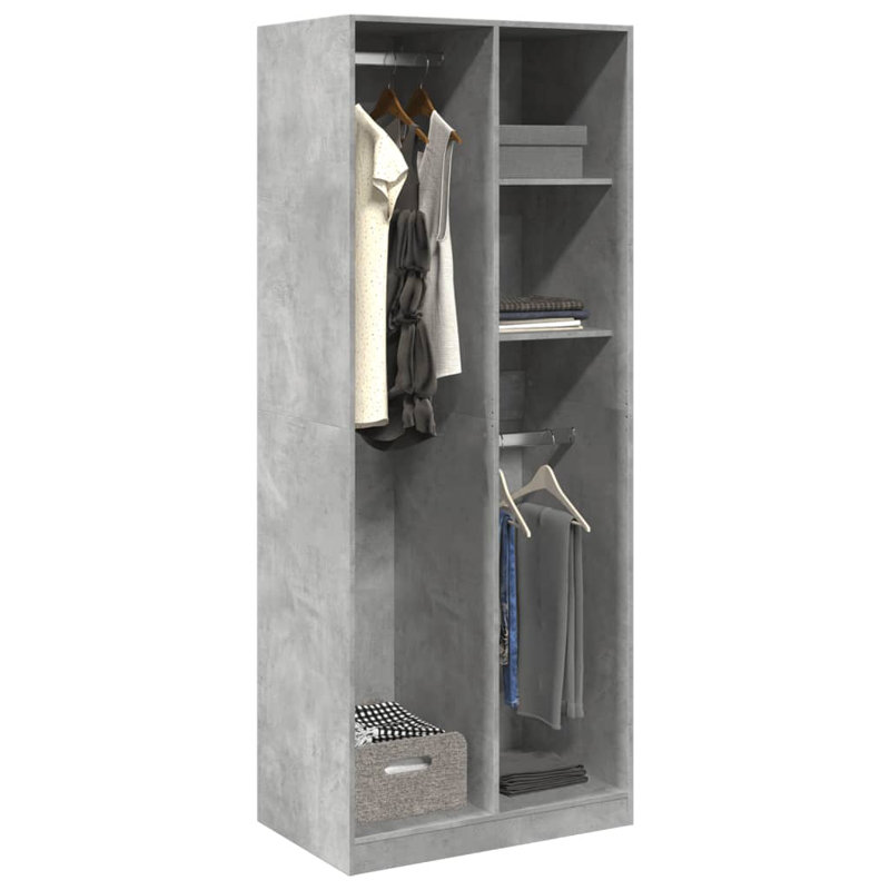 Ruri Manufactured Wood Wardrobe, Concrete Grey, 80 x 50 x 200 cm
