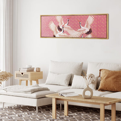 «Bright Preppy Animals Elegant Cranes In Flight», reproduction sur toile encadrée