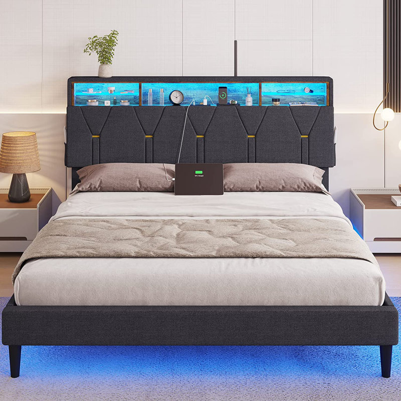 Dontrail Upholstered Sleigh Bed, Full, Black