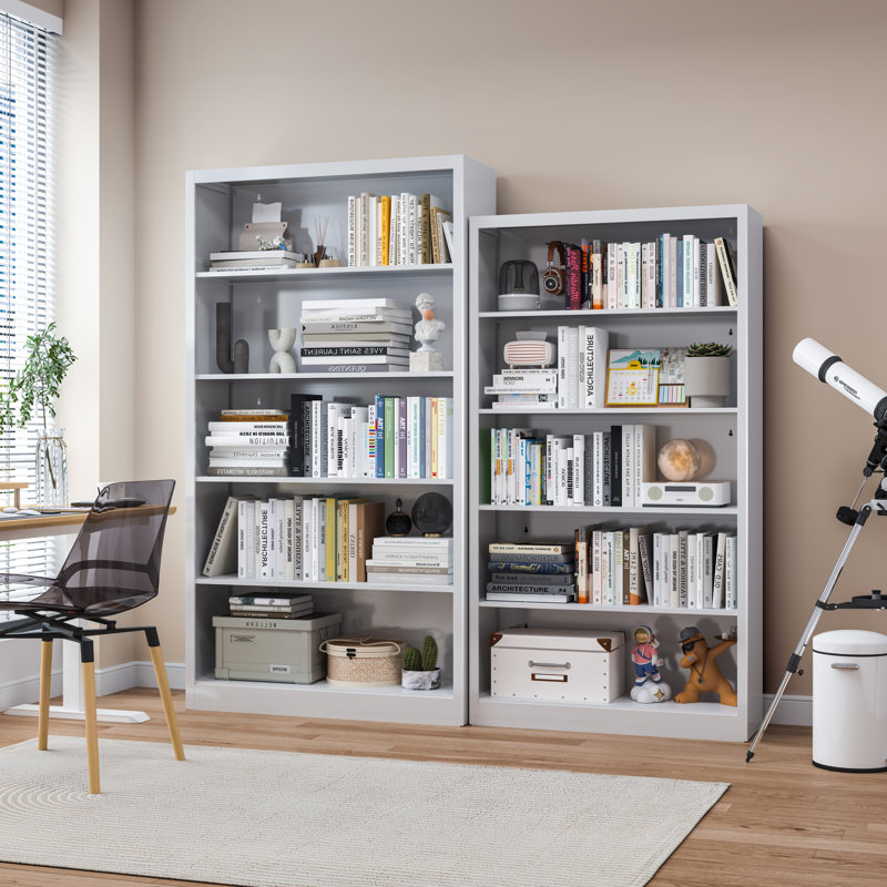 Bookcase,5 Tier White Bookshelves,55" Tall Free Standing Metal Bookcase with Adjustable Storage Shelves, Industrial Wide Bookshelf for Bedroom Living Room Home Office School (White)