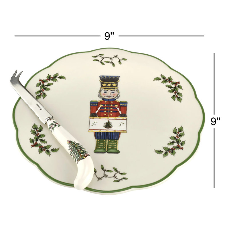 Spode Christmas Tree Nutcrackr Cheese Plate W Knife