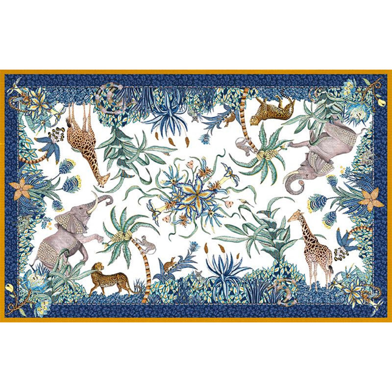 Sabie Handmade Floral Tablecloth, 138" L x 79" D, Blue/White/Gray