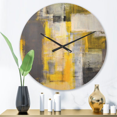 Grey and Yellow Blur Abstract - Modern Wood Wall Clock
