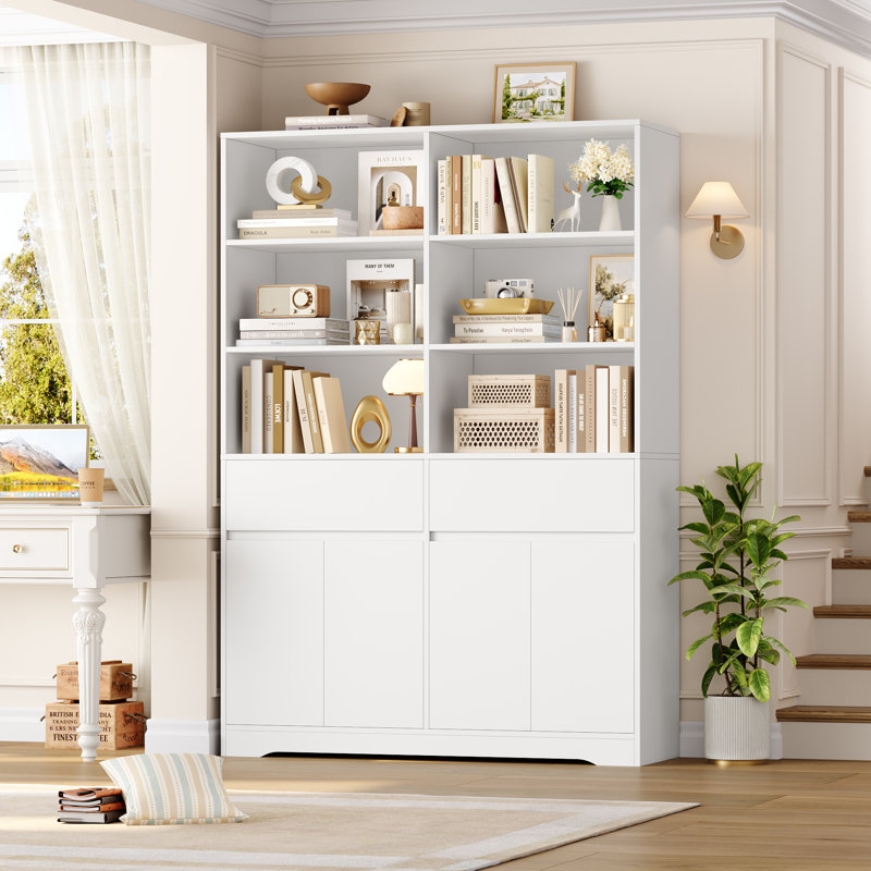 47.2" W Tall Bookshelf And Bookcase, 6 Tier Bookcase For Home Office, Living Room, White