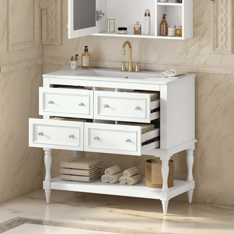 Ensemble de meuble-lavabo avec lavabo et 4 tiroirs, Blanc