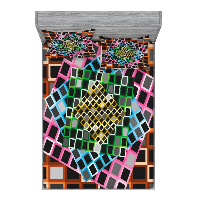 Microfiber Geometric Sheet Set, Queen Sheet Set with Fitted Sheet