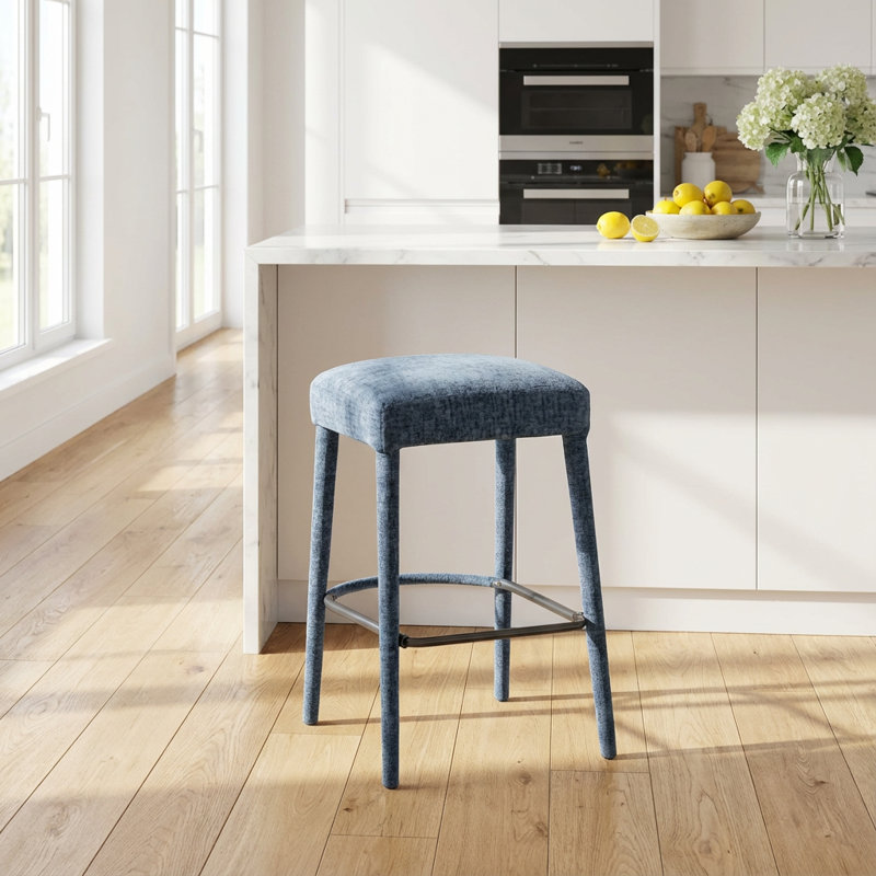 Tabouret de bar moderne rembourré en tissu avec siège rembourré et repose-pieds - Ensemble de 2 tabourets à hauteur de comptoir peu encombrants pour îlots et bars