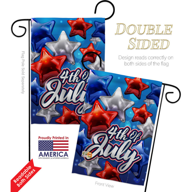 Drapeau de jardin en polyester recto verso 4 x 13,5 po 4 juillet