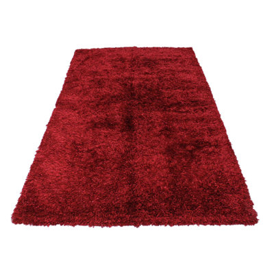 Tapis rouge uni en laine noué à la main de couleur unie 5 pi x 8 pi Broadview