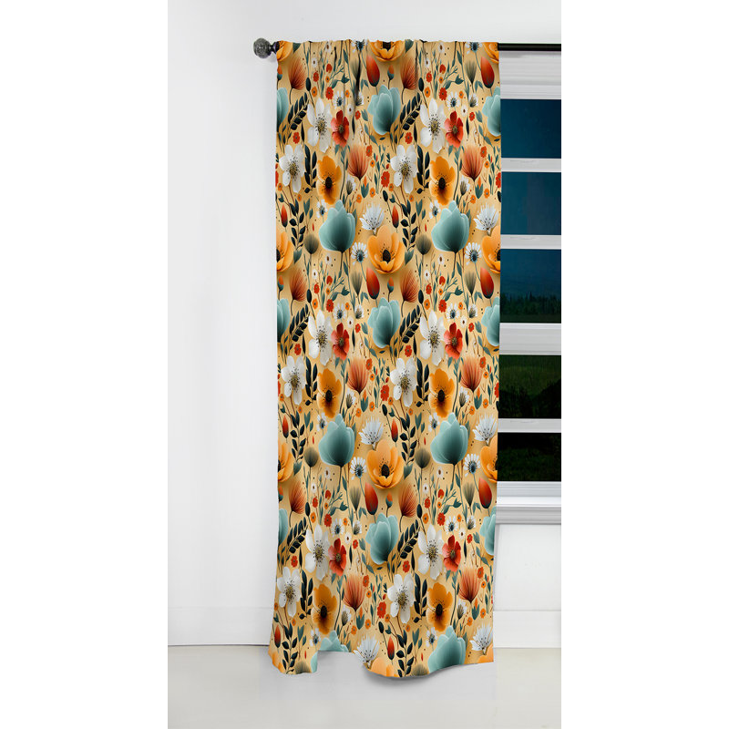 Mod Floral Nostalgia V - Rideau Mid-Century - Rideau occultant géométrique - 1 panneau, L 52 po x L 95 po
