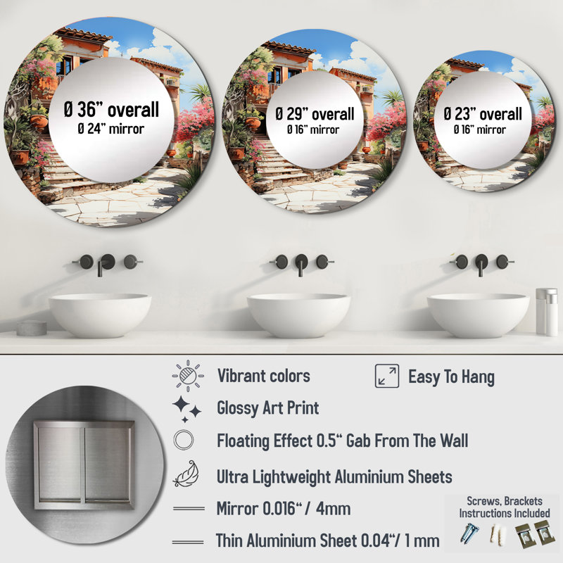 Décoration murale ronde en miroir Sarahjoy - Cityscapes, 29 po x 29 po