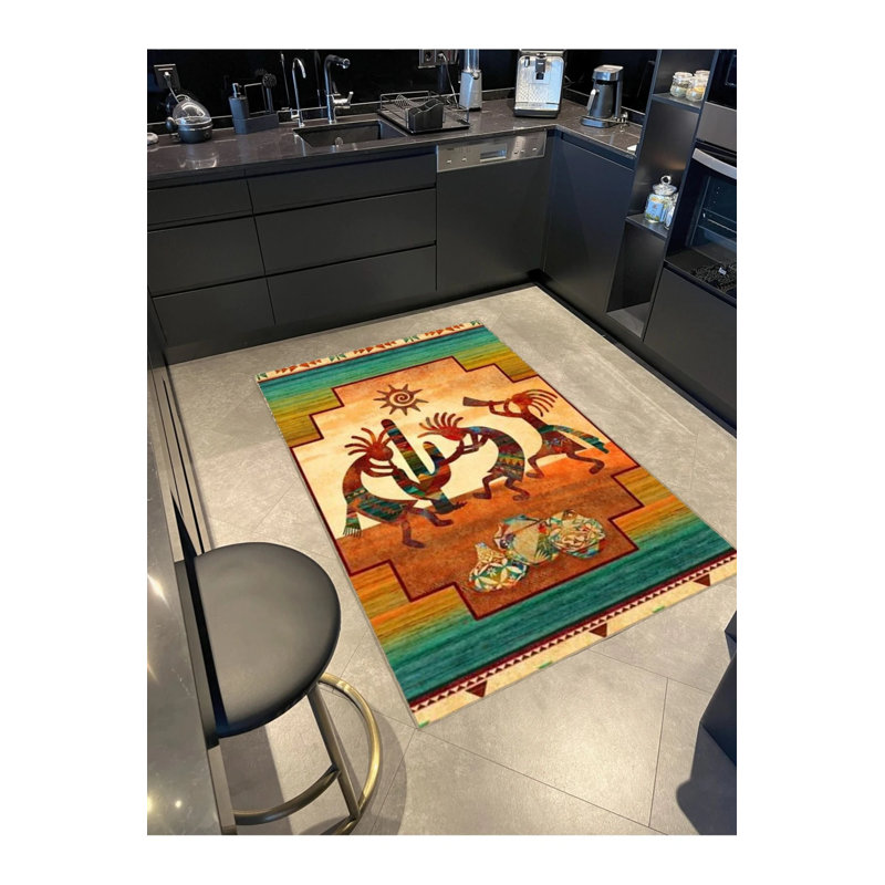 Tapis décoratif multicolore à motif humain et cactus, Rond 5 pi