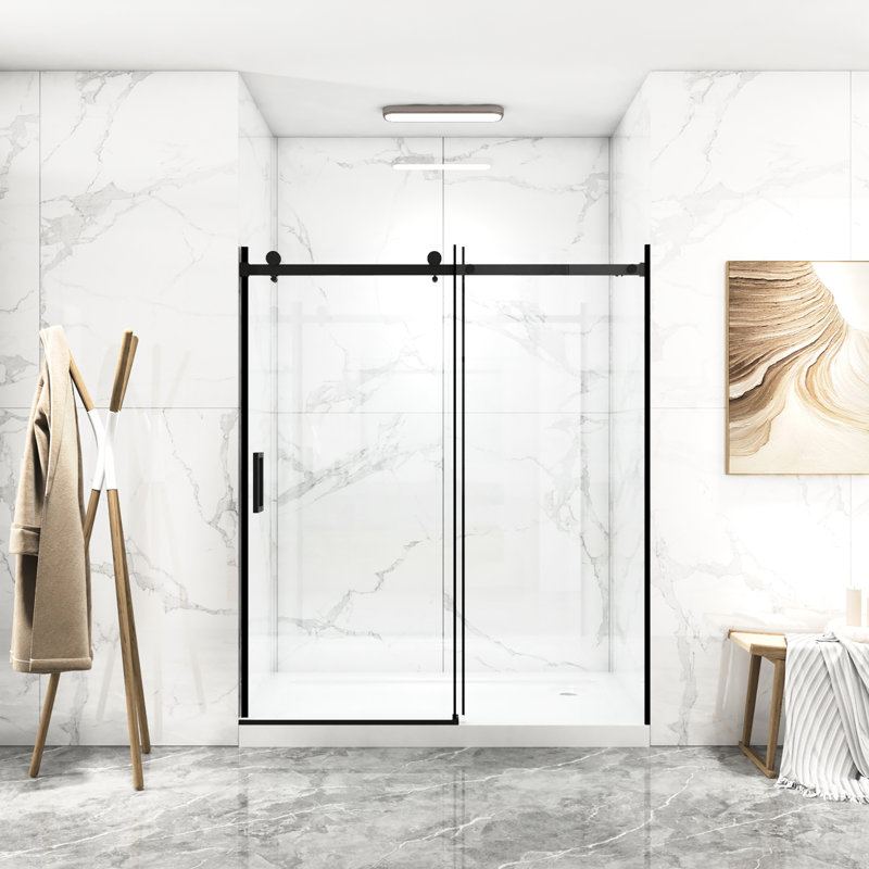 60"X70" Sliding Glass Shower Door, 8Mm Tempered Enclosure, Matte Black, Easy Clean, Rust, Bathroom Fixture 56"-60"W X 70"H Double Side For