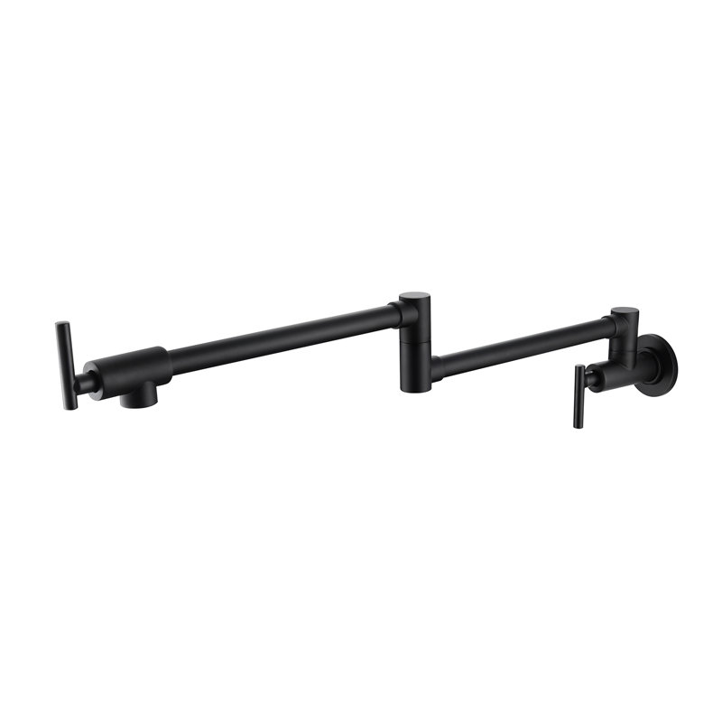 Matte Black Wall Mount Pot Filler Faucet, Brass, Double Handles Offer Stable Water Flow, Arm, Corrosion Coated Protected Steady Treated Surface