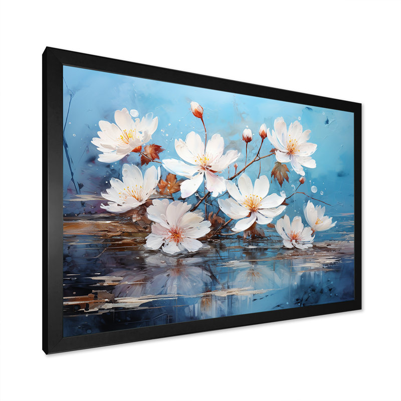 Méditation réfléchissante sur le lotus, Cadre simple noir, H 12 po x l 20 po x P 1 po